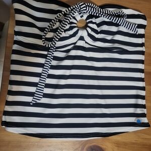 Black & White Striped Halter Bathing Suit Top - Small